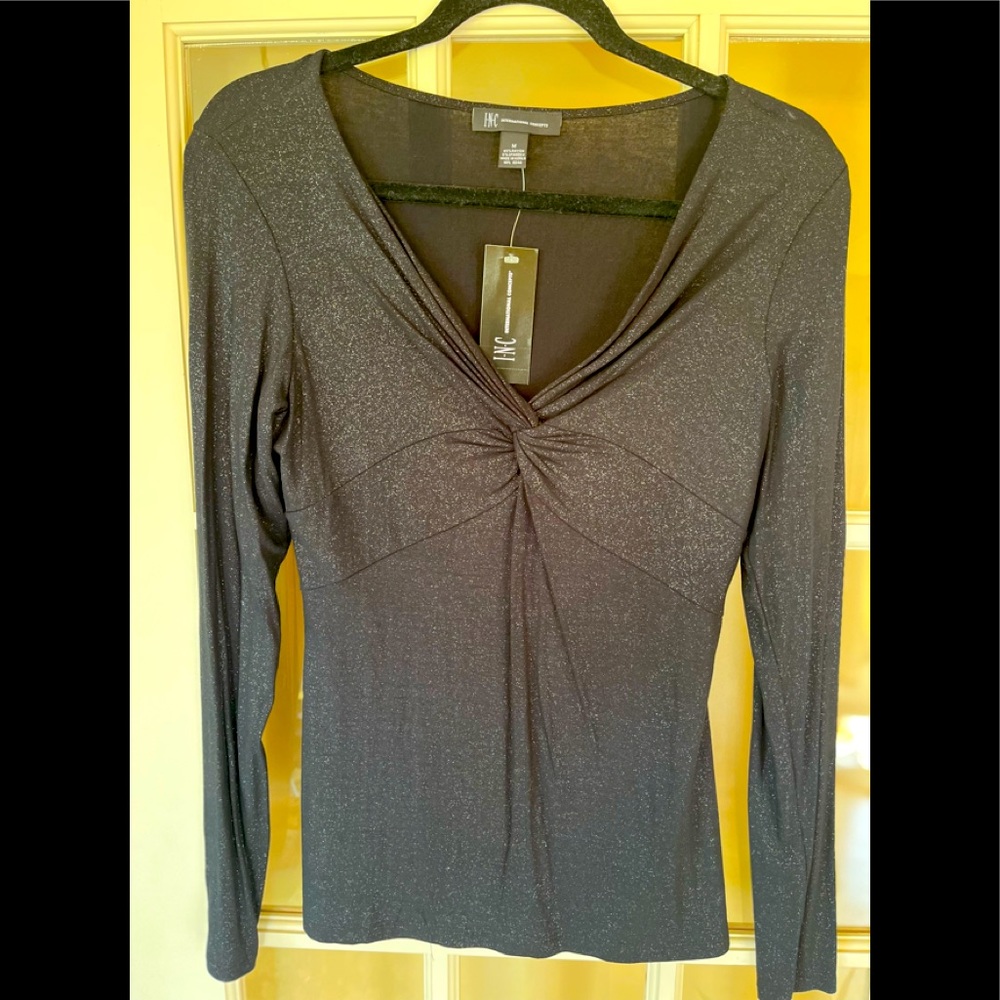 INC long sleeve Black glitter shirt with tags size Medium.